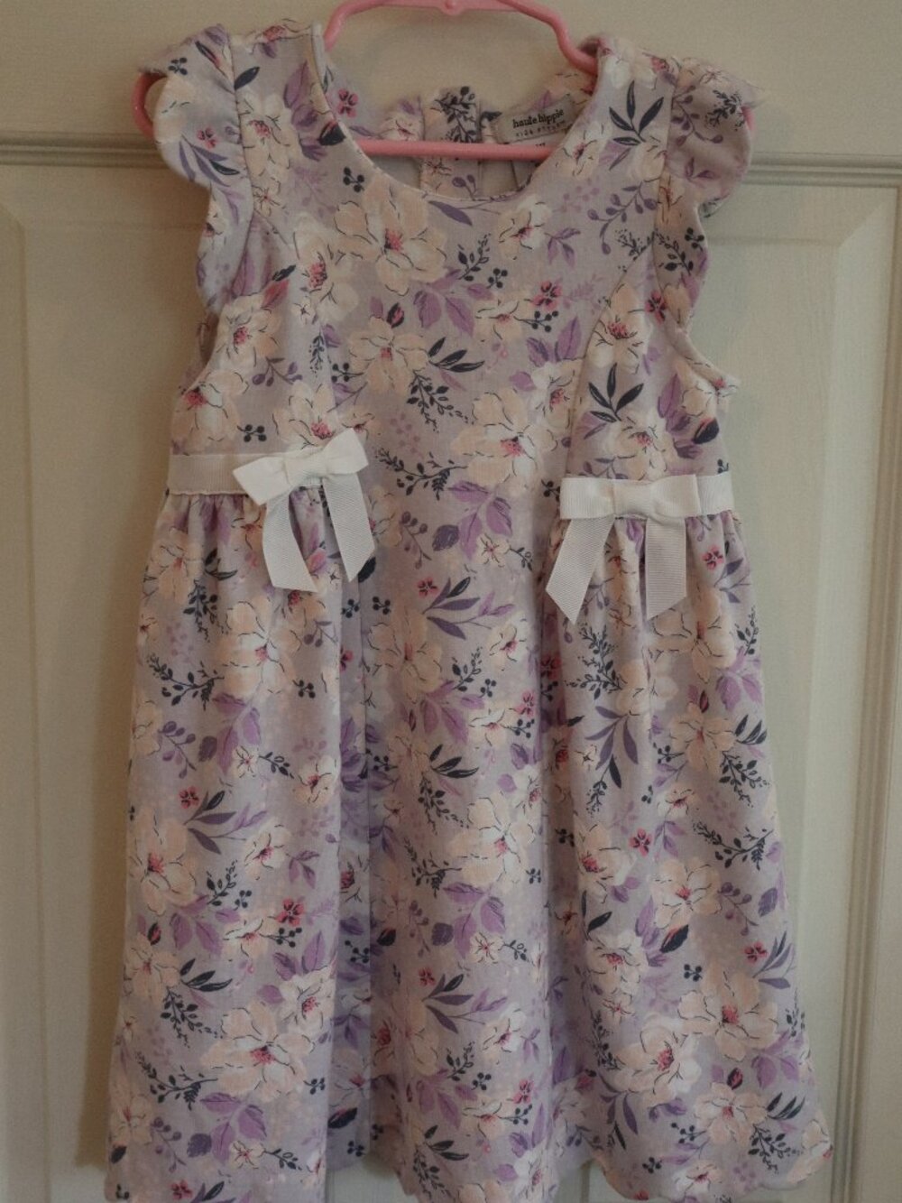 Lavender Purple Floral Dress 4T Haute Hippie Short Sleeves with scallops